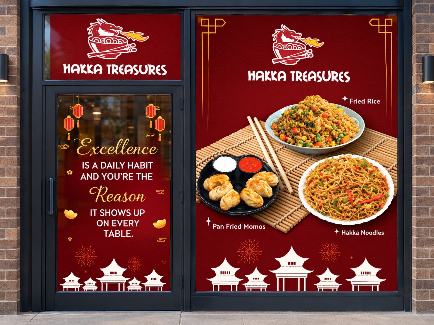 Hakka Treasures storefront window graphics